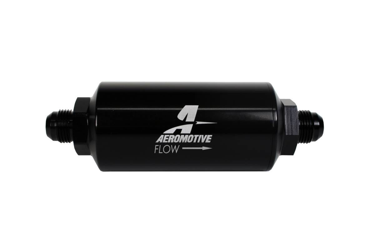 Aeromotive Filter In-Line 100-Micron Stainless Mesh Element AN-08 Male Bright-Dip Black 2" OD