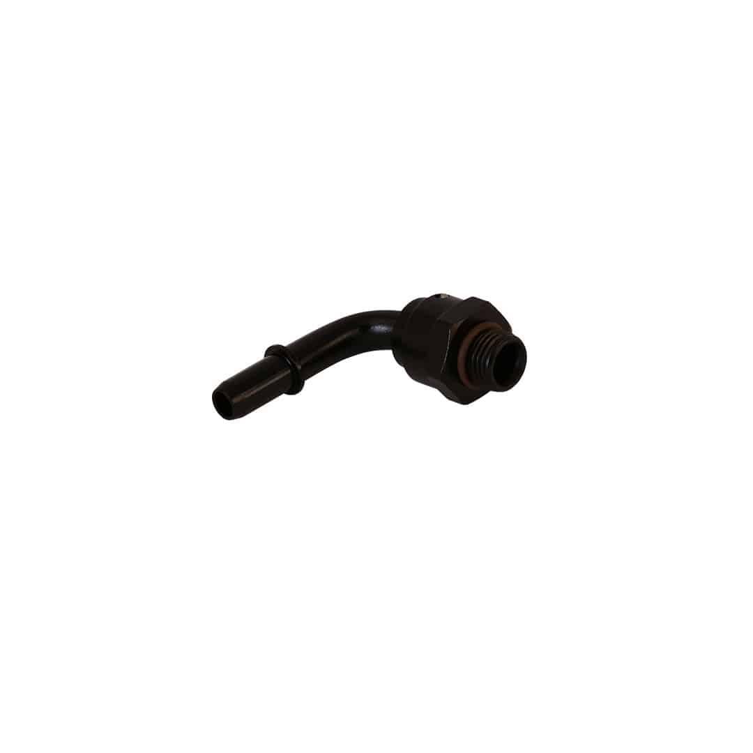 Aeromotive Fitting AN-06 ORB Male 90-Deg Swivel 3/8 Male Quick Connect Port Adapter to Convert ORB-06 port to 3/8" Male Quick Connect utilizing 90-deg High-Flow Swivel Design - 15135