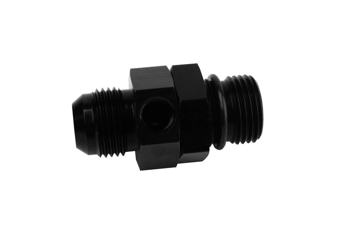 Aeromotive ORB-12 to AN-12 male flare In-line Gauge Adapter 1/8" NPT gauge port clockable gauge orientation with jamb-nut - 15742