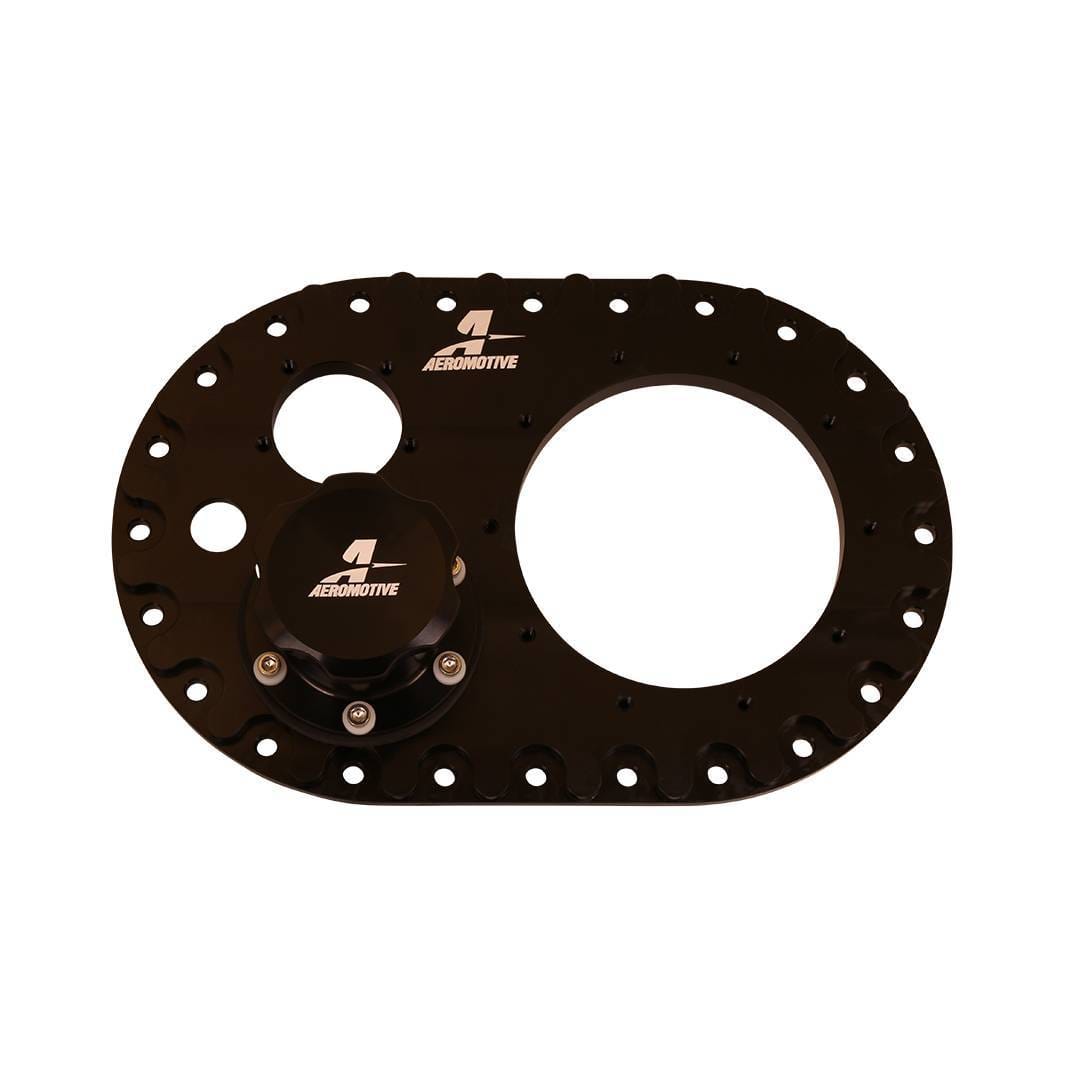 Aeromotive Filler Plate with pump mount suitable for Aeromotive Phantom Dual 450 and Trifekta Pump kits only. CNC-machined Billet Aluminum - 18057