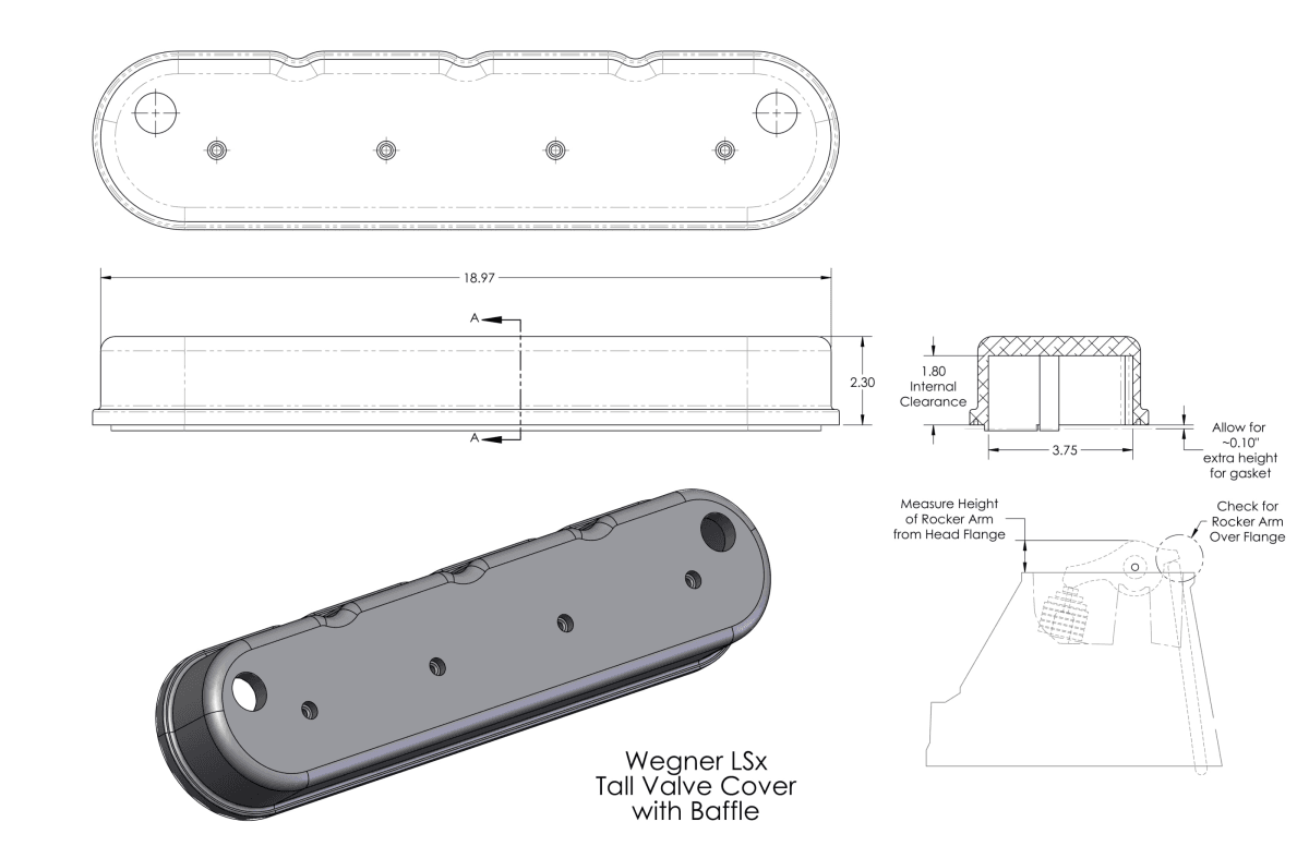 Wegner LS Billet Aluminum Tall Valve Covers - Black thumbnail 2