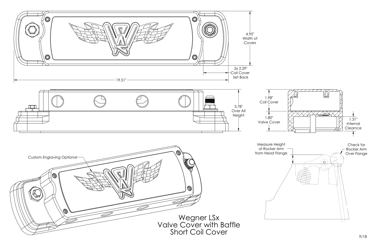 Wegner LS Billet Aluminum Compact Valve Covers W/ Coil Cover - Black thumbnail 2