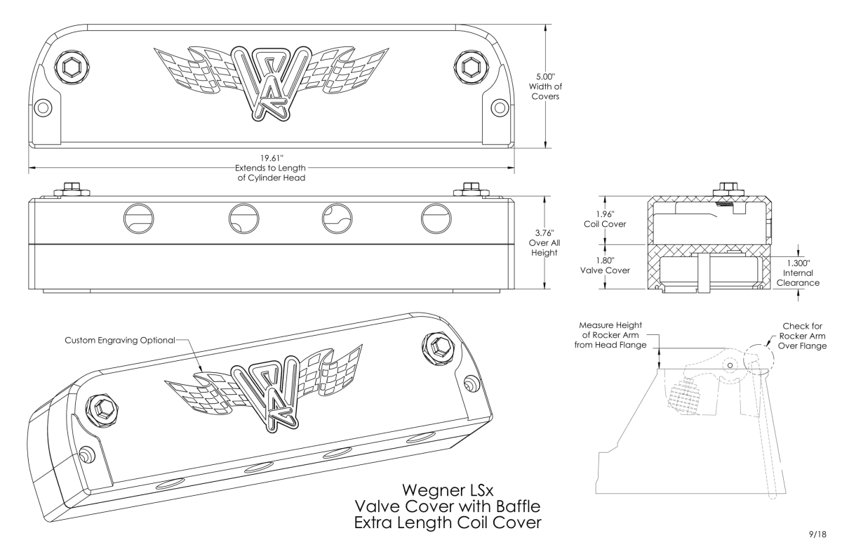 Wegner LS Billet Aluminum Long Valve Covers W/ Coil Cover - Black thumbnail 2