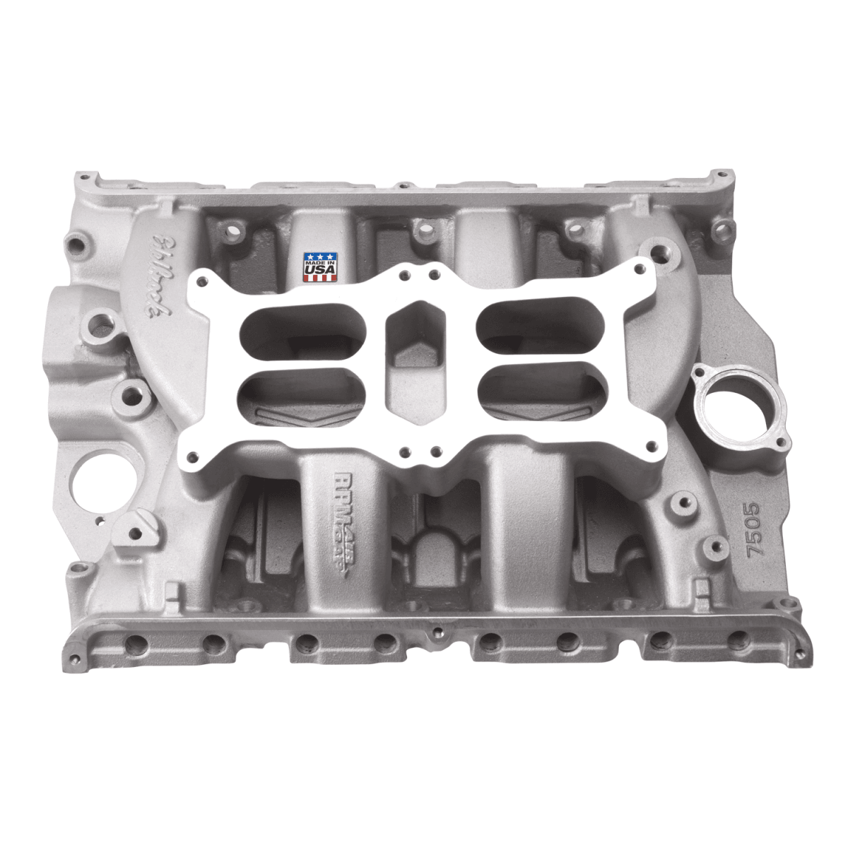 Edelbrock Performer RPM Air-Gap Ford FE 390 Dual Quad Intake Manifold W/ 4150 Flange - Satin Finish thumbnail 2