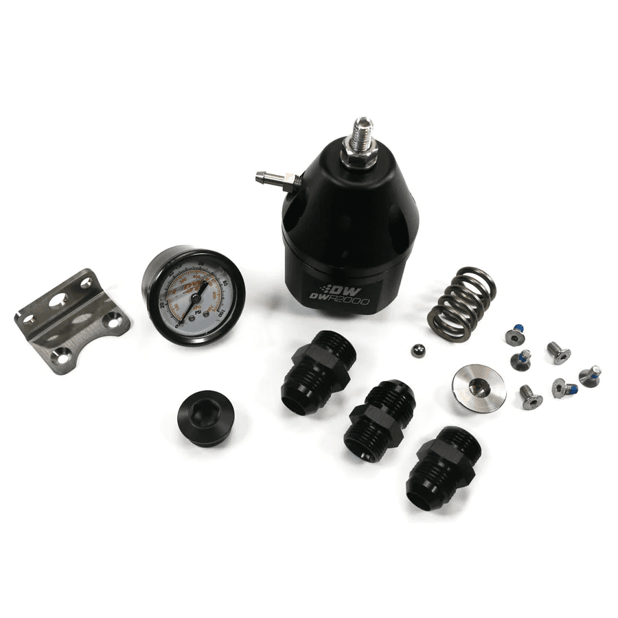 DWR2000 Adjustable Fuel Pressure Regulator W/ Pressure Gauge, Mounting Bracket & -10 AN Feed, -8 AN Return Fittings