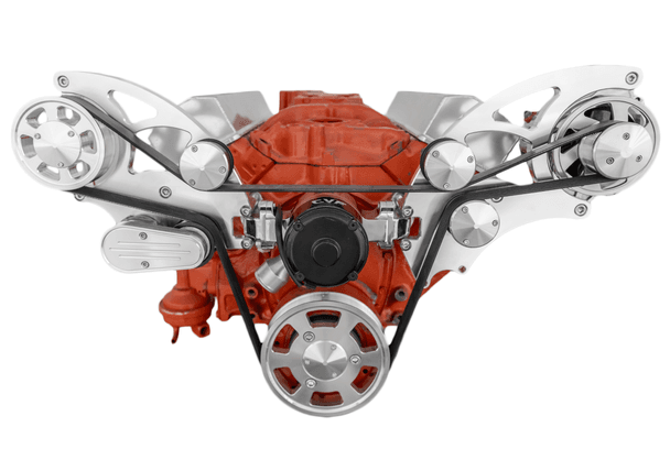 CVF Chevy Small Block Wide Mount Serpentine System with Power Steering, Alternator & Electric Water Pump (All Inclusive) - Polished thumbnail 2