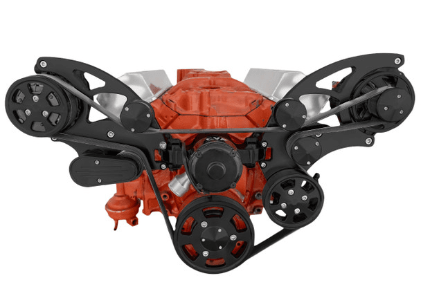 CVF Chevy Small Block Wide Mount Serpentine System with AC, Power Steering, Alternator & Electric Water Pump (All Inclusive) - Black thumbnail 2