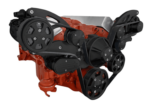 CVF Chevy Small Block Wide Mount Serpentine System with Power Steering & Alternator (All Inclusive) - Black thumbnail 2