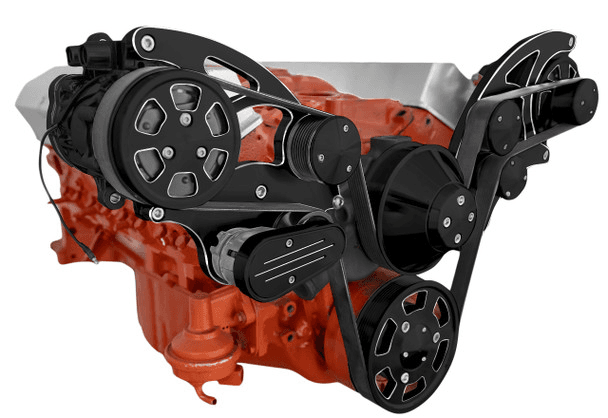 CVF Chevy Small Block Wide Mount Serpentine System with AC, Power Steering & Alternator (All Inclusive) - Black Diamond thumbnail 3