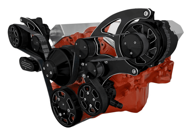 CVF Chevy Small Block Wide Mount Serpentine System with A/C & Alternator (All Inclusive) - Black Diamond