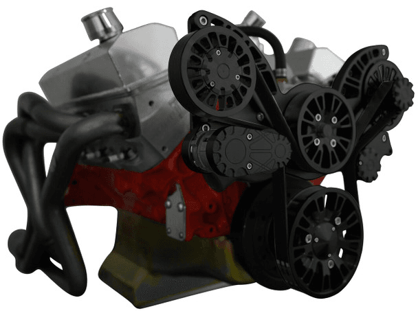 CVF Chevy Small Block CNC Billet Serpentine System with AC, Power Steering & Alternator (All Inclusive) - Black thumbnail 3