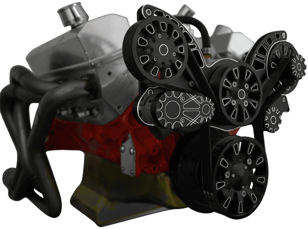 CVF Chevy Small Block CNC Billet Serpentine System with AC, Power Steering & Alternator (All Inclusive) - Black Diamond thumbnail 3