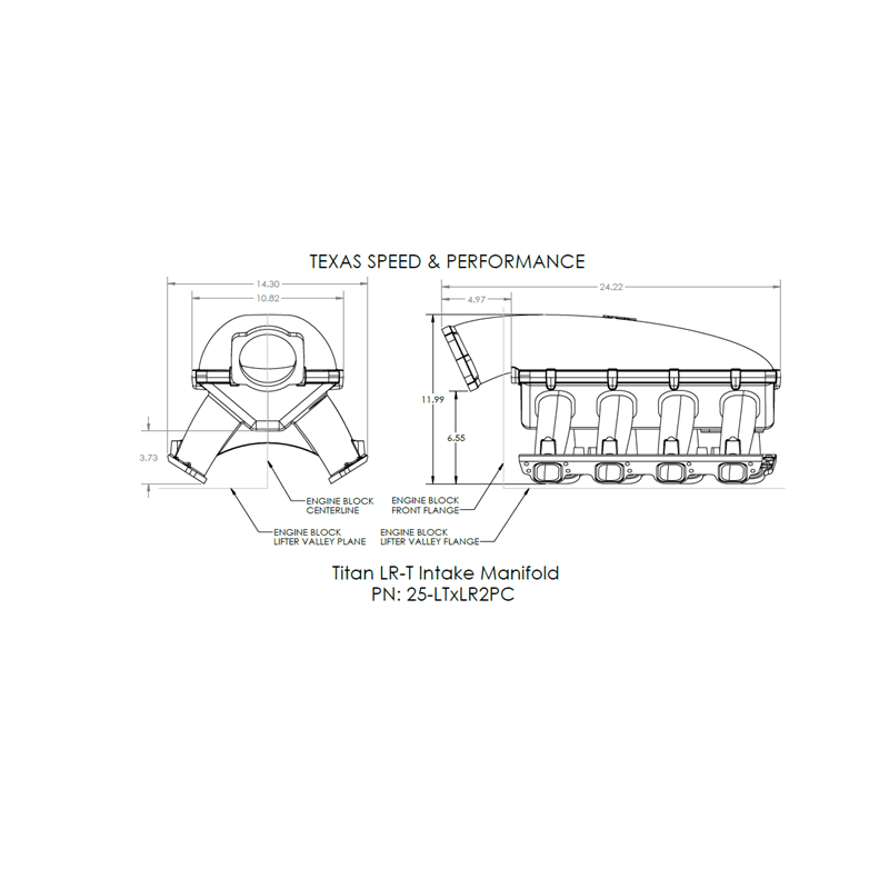 Texas Speed Titan LR-T LT1/LT4 102mm Cast Long Runner Intake Manifold w/ Port Injection Fuel Rails - Natural  thumbnail 6