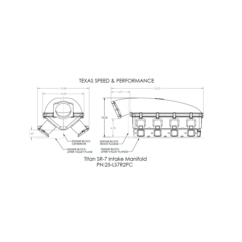 Texas Speed Titan SR-3 LS7 102mm Black Cast Short Runner Intake Manifold - LS7 Port thumbnail 7