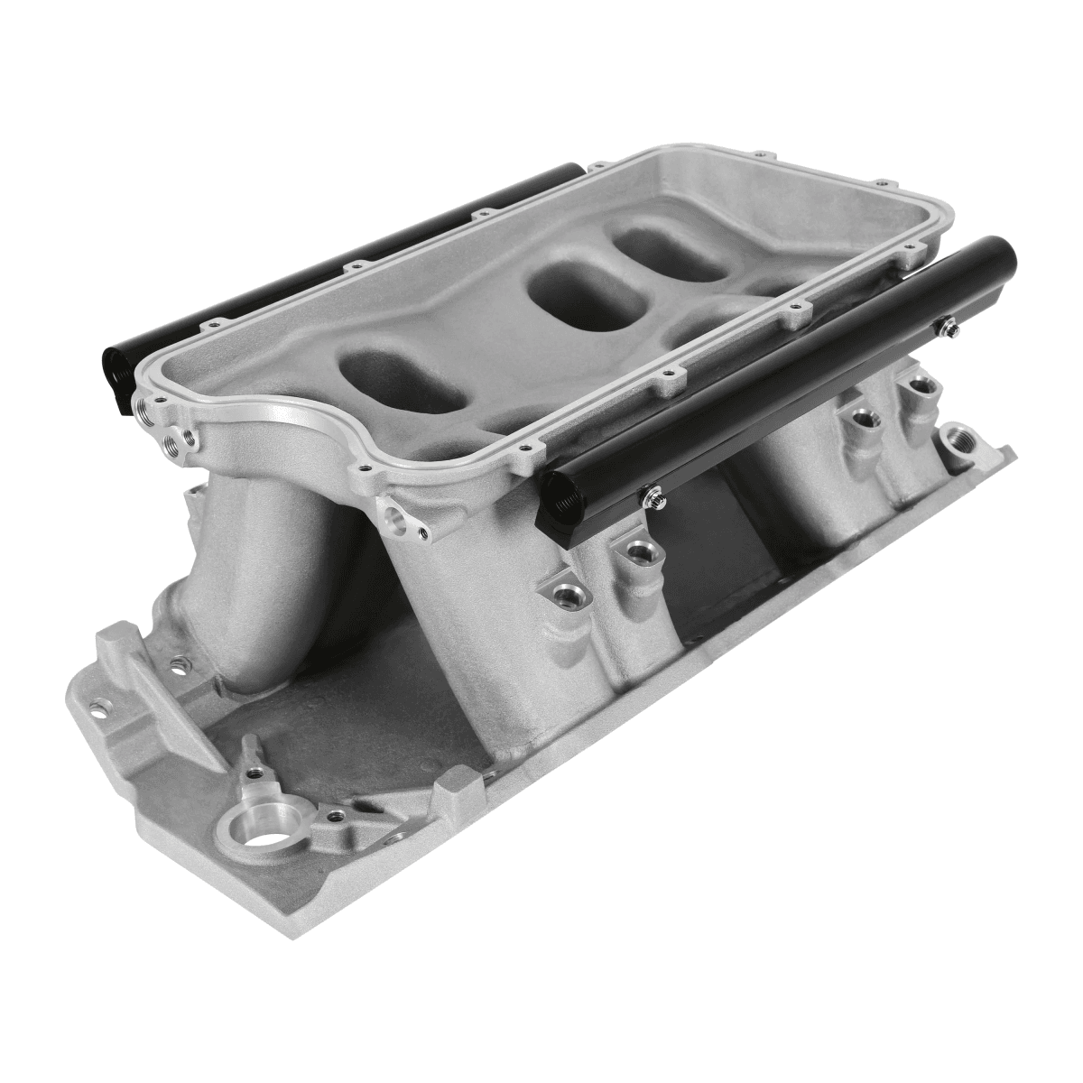 Holley Hi-Ram BBC Dual 4150 Carb Intake Manifold w/ High Flow Fuel Rails for Port Injection - Satin thumbnail 2