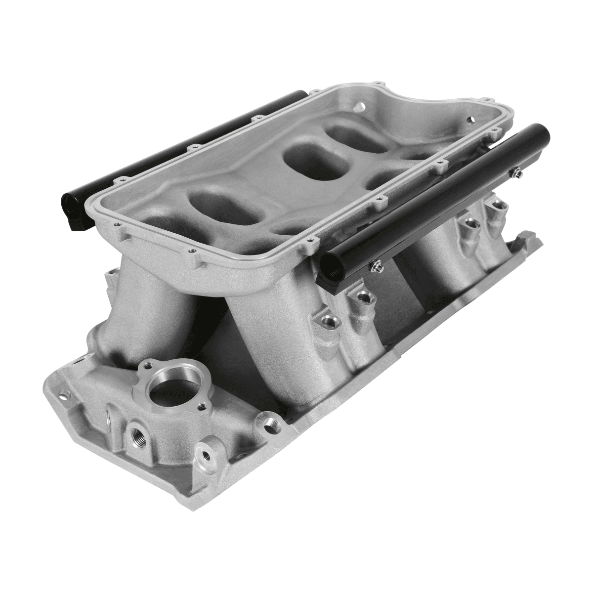 Holley Hi-Ram BBC Dual 4150 Carb Intake Manifold w/ High Flow Fuel Rails for Port Injection - Satin thumbnail 3