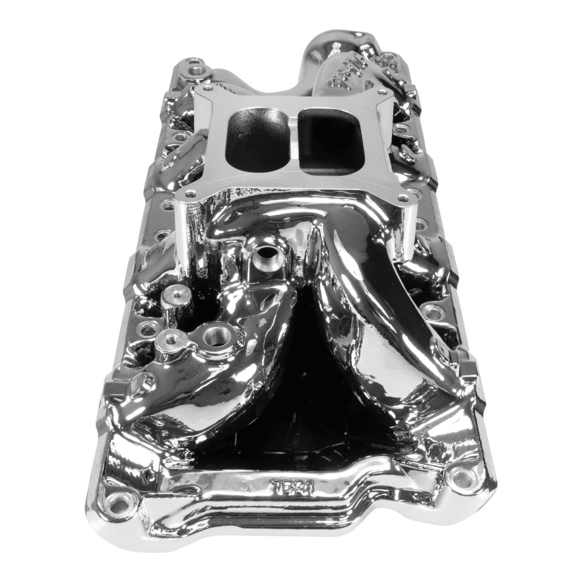 Edelbrock Performer RPM Air-Gap Dual Plane Intake Manifold for SBF 302/331/347 w/ Holley 4150 Pattern - Chrome Plasma thumbnail 3