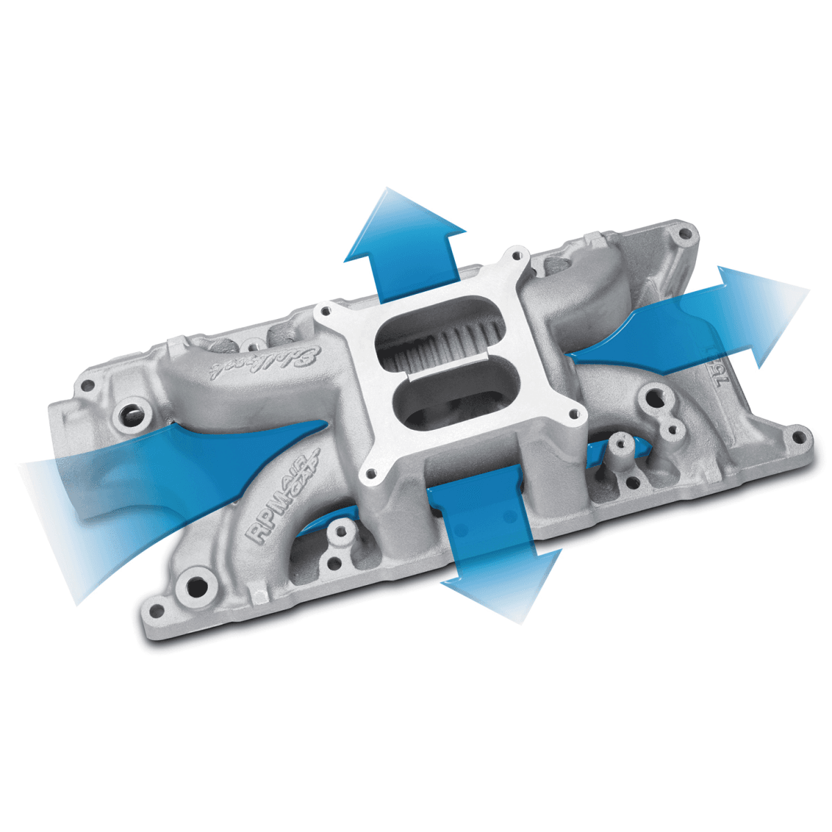 Edelbrock Performer RPM Air-Gap Dual Plane Intake Manifold for SBF 302/331/347 w/ Holley 4150 Pattern - Black Plasma thumbnail 6