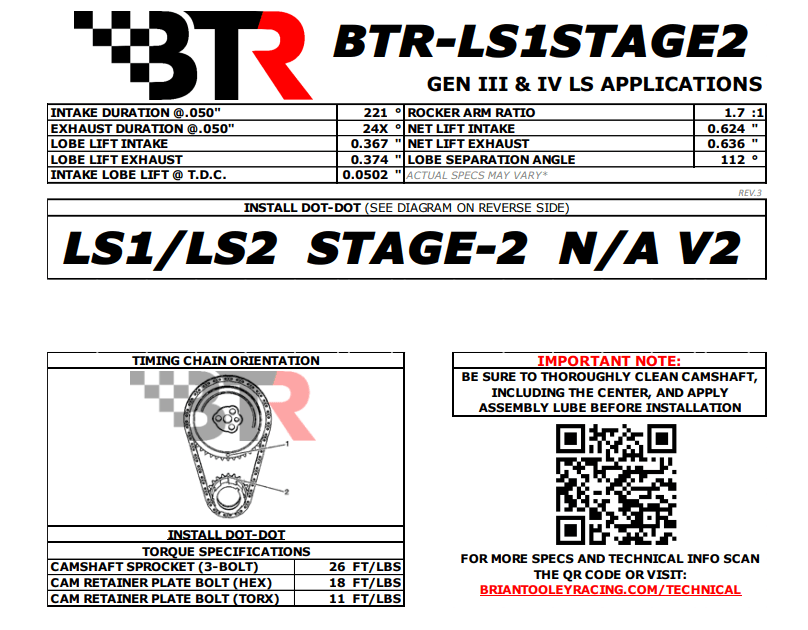 BTR Stage 2 Naturally Aspirated Camshaft For LS1/LS2 Engines - 66+ HP Gain thumbnail 2