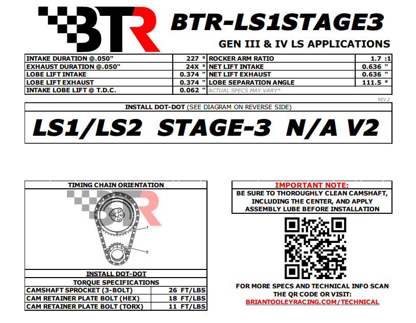 BTR Stage 3 Naturally Aspirated Camshaft For LS1/LS2 Engines - 70+ HP Gain thumbnail 2