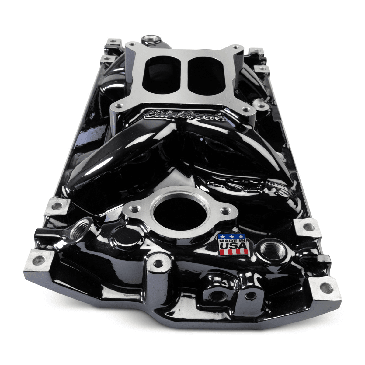 Edelbrock Performer EPS SBC Black Dual Plane Intake Manifold - For Vortec-Style Heads thumbnail 2