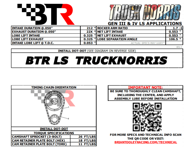 BTR Truck Norris Camshaft w/ DOD Conversion Kit For 5.3L LS Gen IV Engines  - 55+ HP Gain (VVT) thumbnail 18