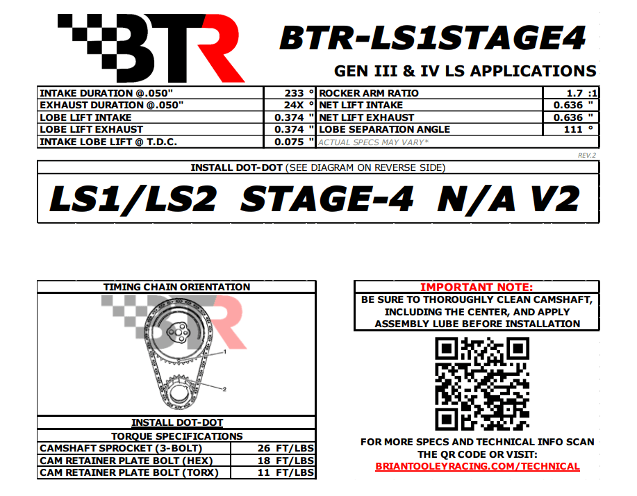BTR Stage 4 Naturally Aspirated Camshaft For LS1/LS2 Engines - 90+ HP Gain thumbnail 2