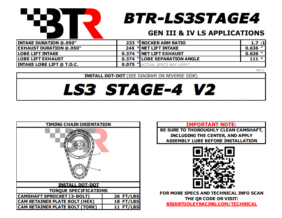 BTR Stage 4 Naturally Aspirated 3-Bolt Camshaft For LS3 Engines - 77+ HP Gain thumbnail 3