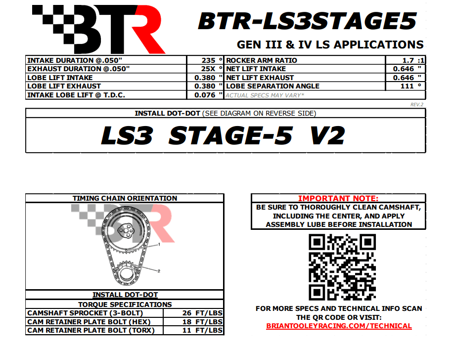 BTR Stage 5 Naturally Aspirated 3-Bolt  Camshaft For LS3 Engines - 72+ HP Gain thumbnail 3
