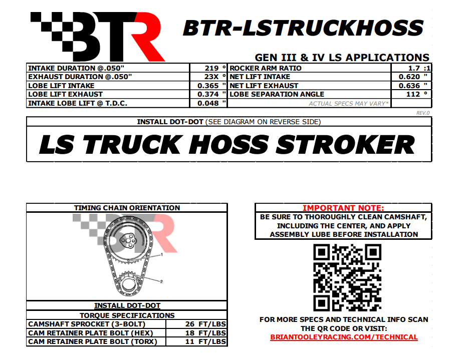 BTR "Truck Hoss" Naturally Aspirated Camshaft For 400ci+ Stroker LS Truck Engines thumbnail 2