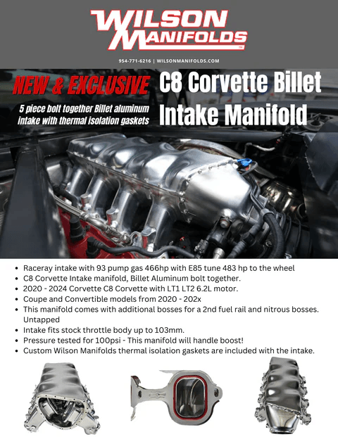 Wilson Manifold Chevy Corvette C8 2020+ LT1/LT2 Billet High Performance Intake Manifold W/ Auxiliary Fuel Rails & Nitrous Bungs Tapped - Black Anodized thumbnail 5
