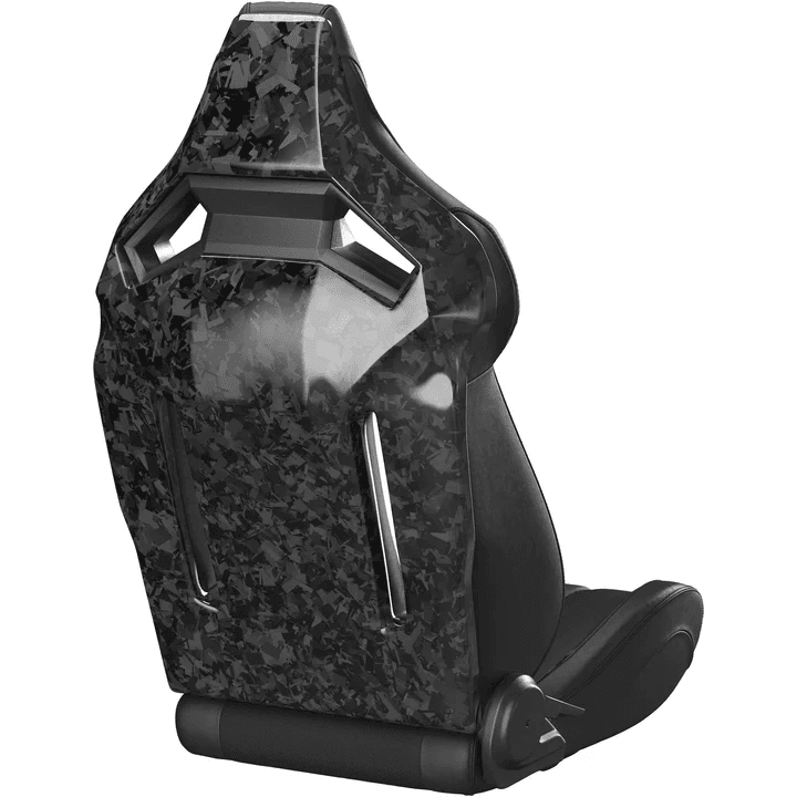 Blemished Corbeau FXR Black Vinyl/Cloth w/ Forged Carbon Fiber Shell Reclining Driver Side Racing Seat + Seat Heater & Lumbar - Single thumbnail 2