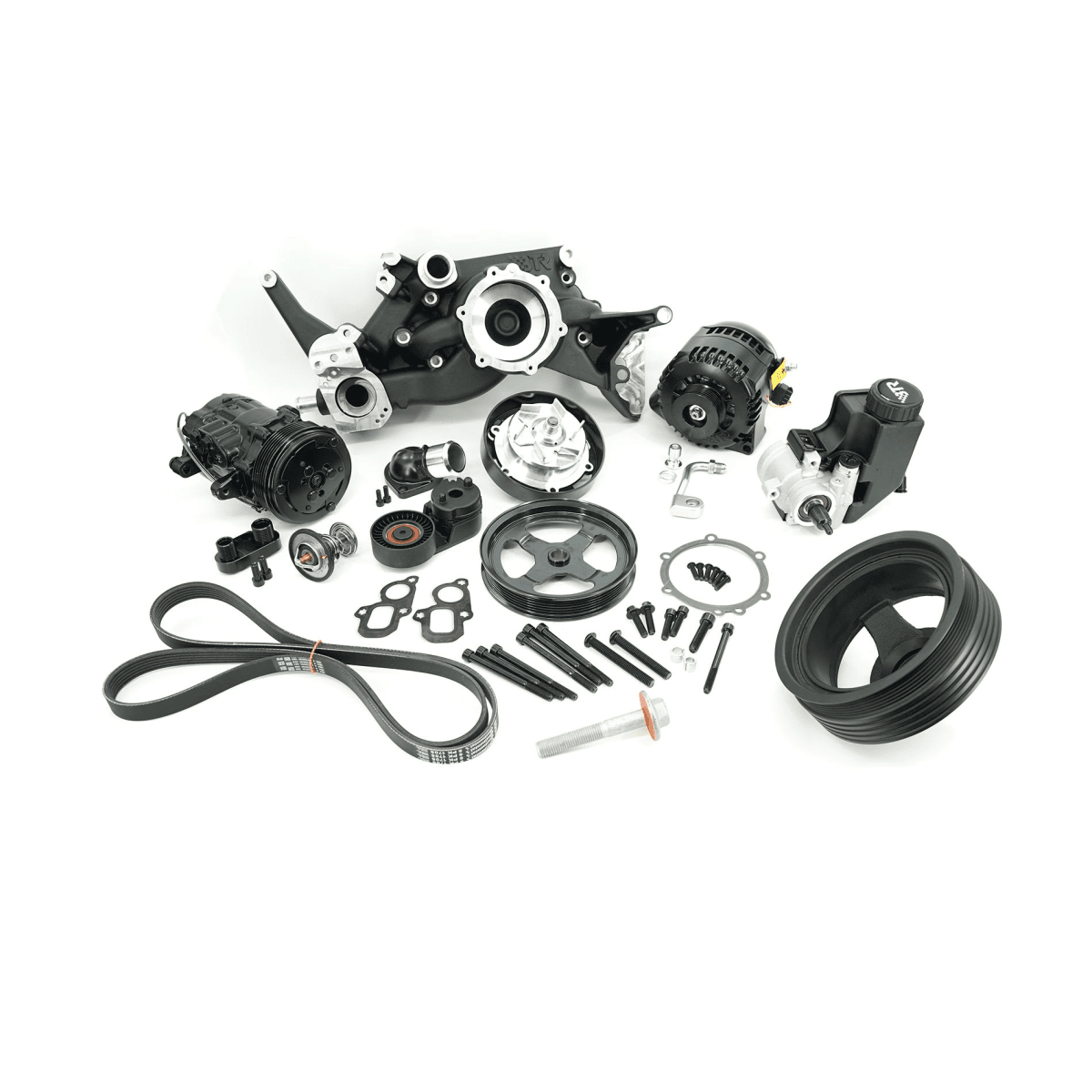 BTR LT 6-Rib Front Accessory Drive Bracketless System w/ PS, AC & Alternator - Black