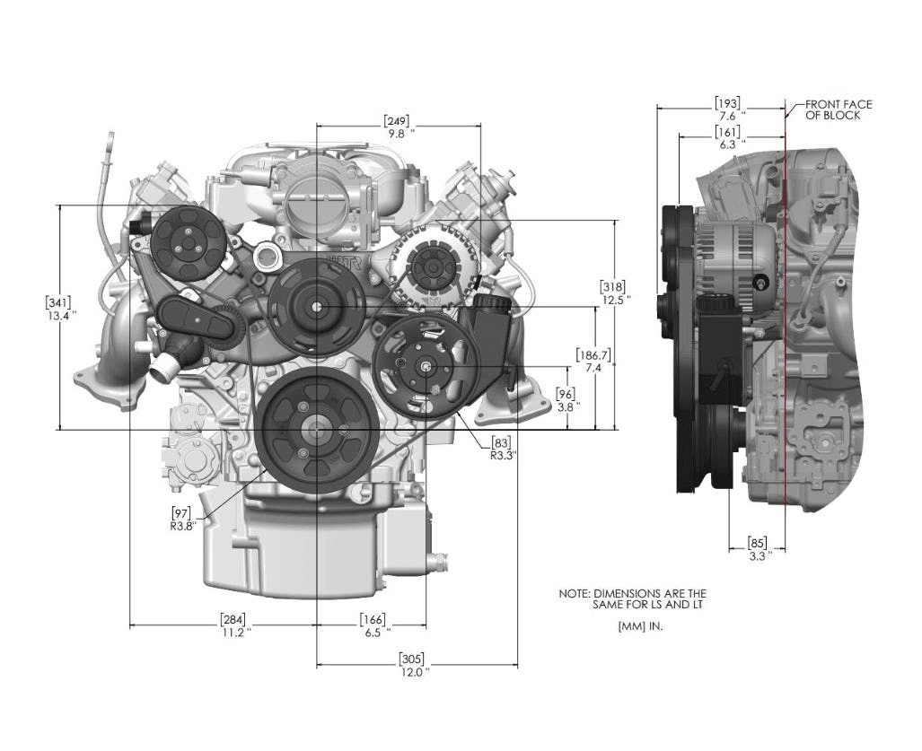 BTR LT 6-Rib Front Accessory Drive Bracketless System w/ PS, AC & Alternator and ATI Balancer - Satin thumbnail 2