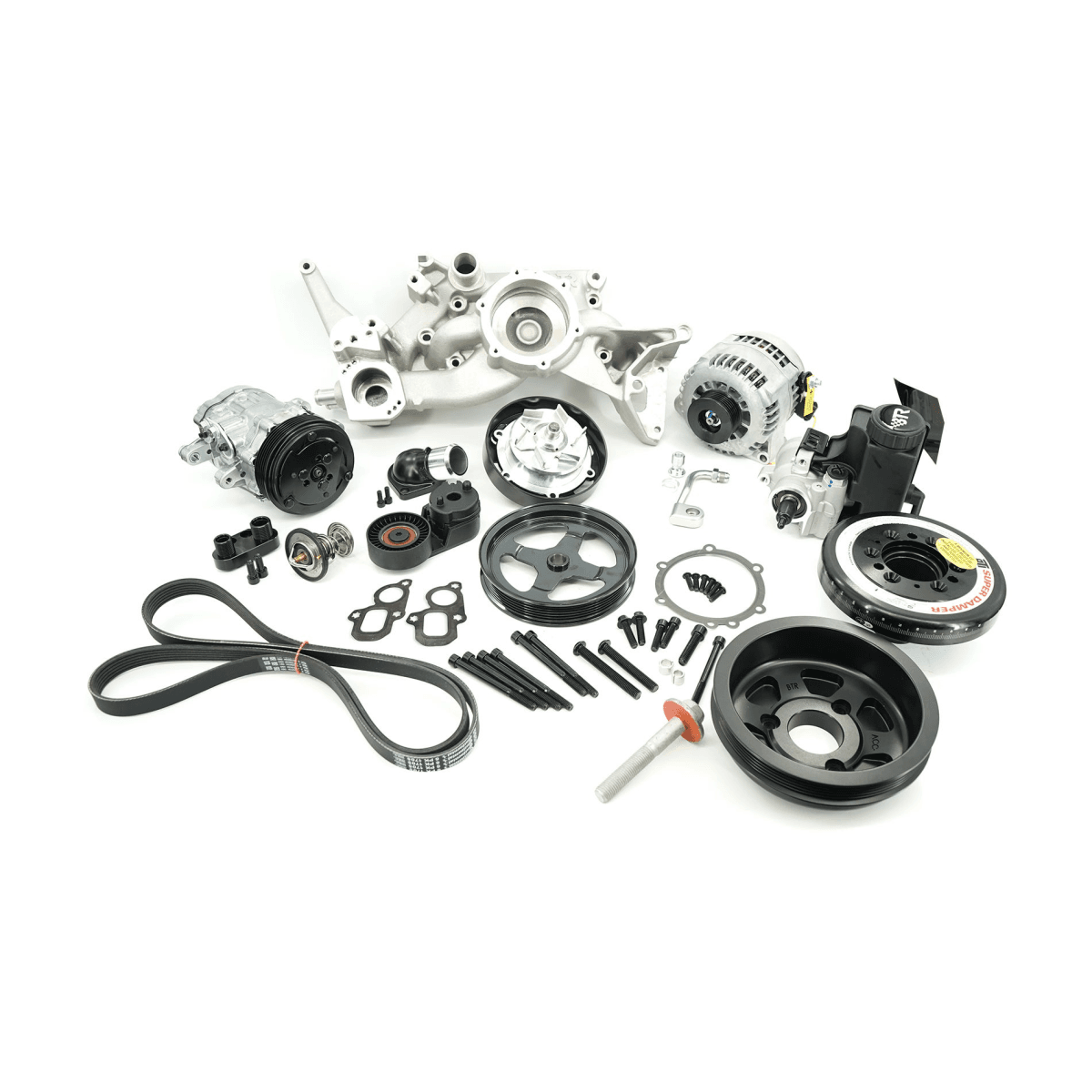 BTR LT 6-Rib Front Accessory Drive Bracketless System w/ PS, AC & Alternator and ATI Balancer - Satin