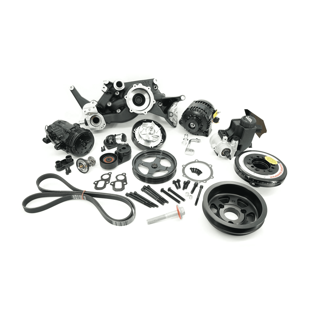 BTR LT 6-Rib Front Accessory Drive Bracketless System w/ PS, AC & Alternator and ATI Balancer - Black thumbnail 10