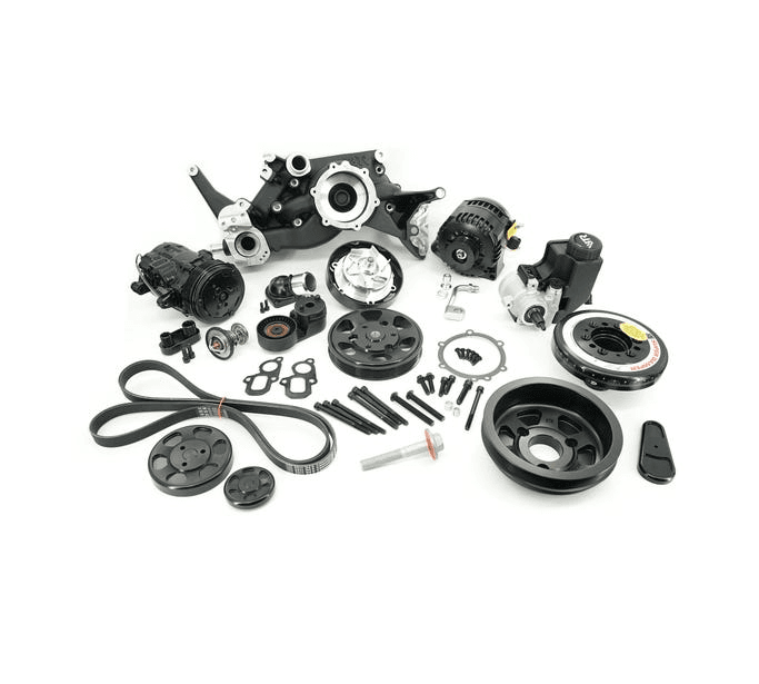 BTR LT 6-Rib Front Accessory Drive Bracketless System w/ PS, AC & Alternator, Dress-Up Kit and ATI Balancer - Black