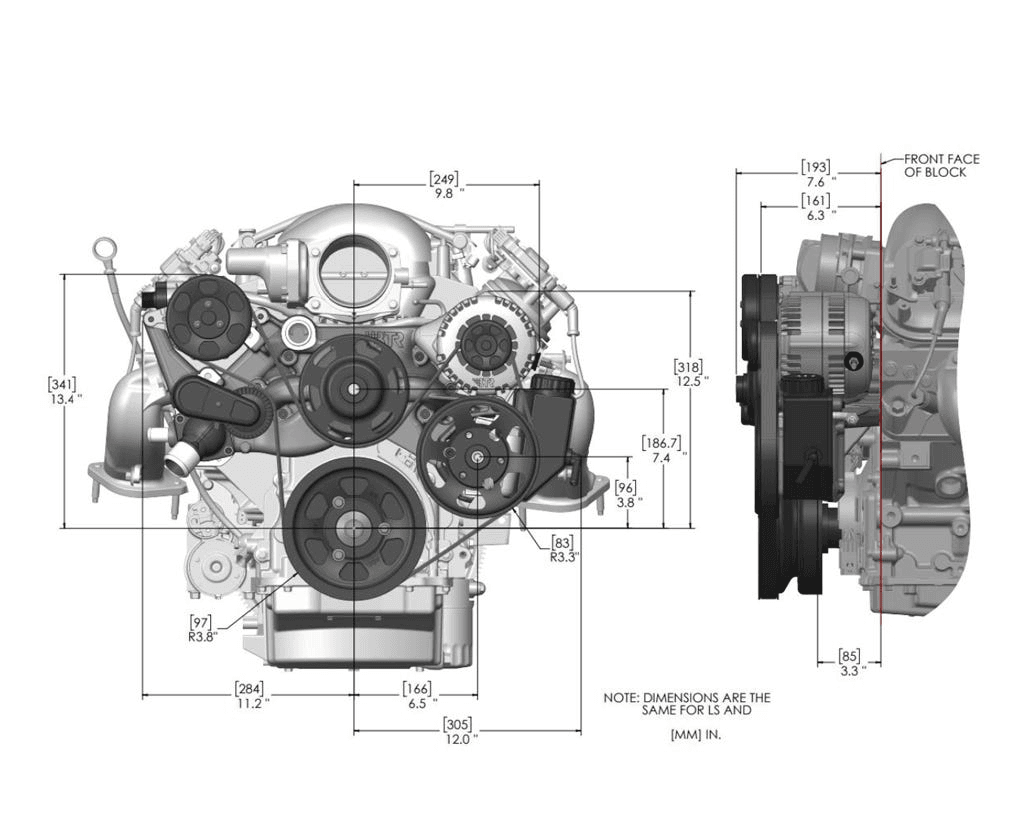 BTR LS 6-Rib Front Accessory Drive Bracketless System w/ PS, AC & Alternator, Dress-Up Kit and ATI Balancer - Satin thumbnail 2