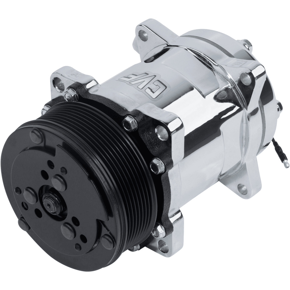 CVF R134A Sanden Style AC Compressor w/ 8-Rib Clutch Pulley - Chrome Plated