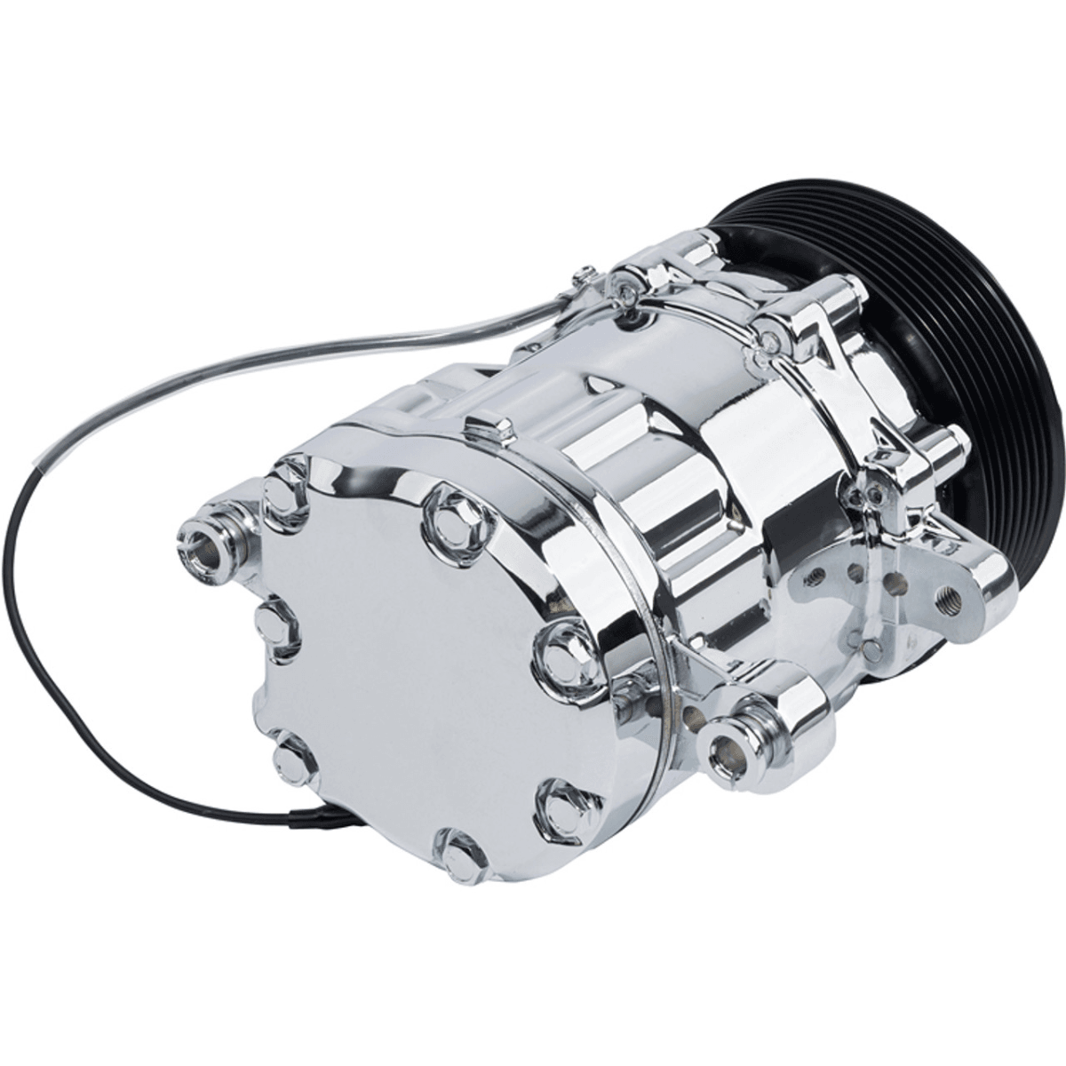 CVF R134A Peanut Style AC Compressor w/ 8-Rib Clutch Pulley - Chrome Plated thumbnail 2