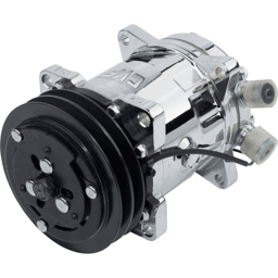 CVF R134A Sanden Style AC Compressor w/ 2 Groove V-Belt Clutch Pulley - Chrome Plated