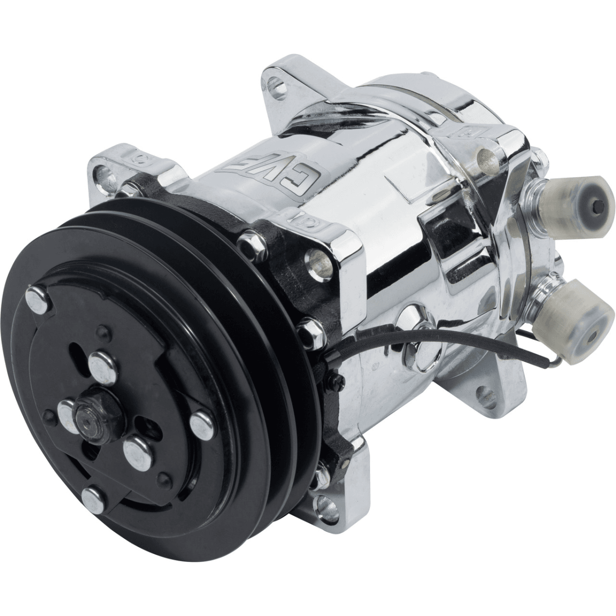 CVF R134A Sanden Style AC Compressor w/ 2 Groove V-Belt Clutch Pulley - Chrome Plated