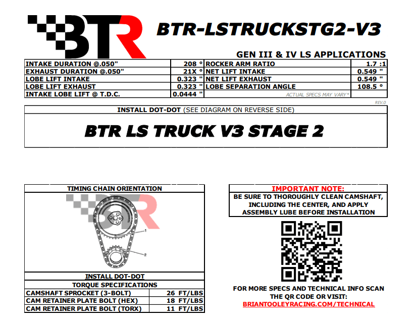 BTR Stage 2 Naturally Aspirated v3 Camshaft For LS Truck Engines - 53+ HP Gain thumbnail 3