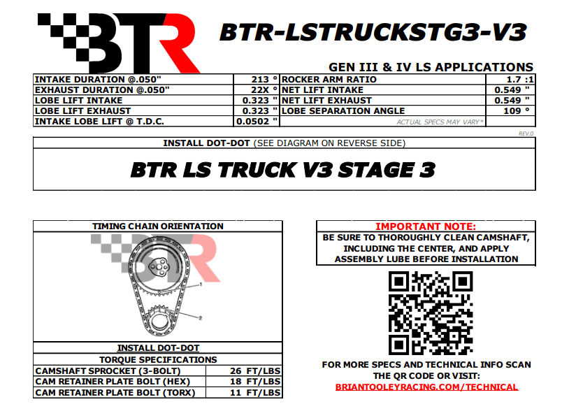 BTR Stage 3 Naturally Aspirated v3 Camshaft For LS Truck Engines - 64+ HP Gain thumbnail 3