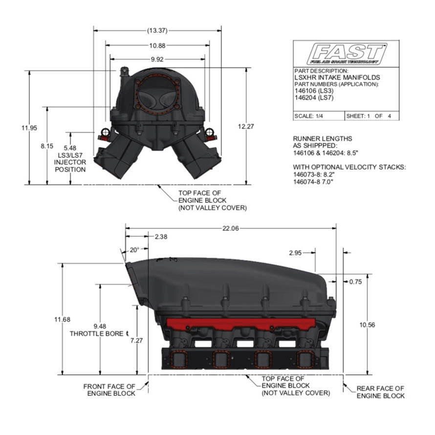 FAST LSXHR 103mm Rectangle Port High-Ram Intake Manifold Chevy LS7 - 40+ PSI thumbnail 5