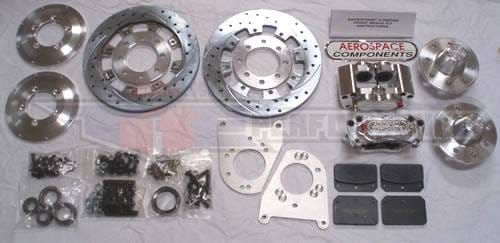 Aerospace Ford Mustang Front Pro Street Disc Brakes 1979-1993 4 Lug Drilled, Slotted, Plated