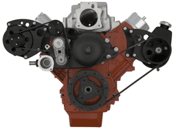 CVF Chevy LS Serpentine Conversion with AC, Power Steering & Alternator Brackets, For Mechanical Water Pump - Black