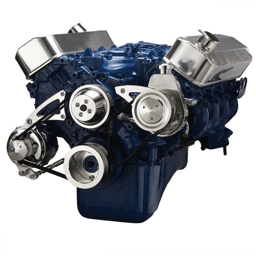 CVF Ford BBF 429 & 460 Serpentine Conversion System with Power Steering & Alternator Brackets, For High Flow Water Pump - Polished