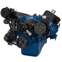 CVF Ford BBF 429 & 460 Serpentine Conversion System with High Mount AC & Power Steering, Alternator Brackets, For Electric Water Pump - Black