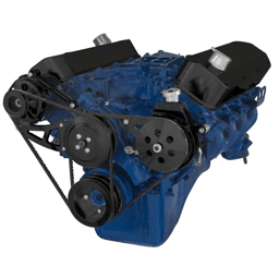 CVF Ford BBF 429 & 460 V-Belt System with Power Steering with High Mount Alternator Brackets, For High Flow Water Pump - Black